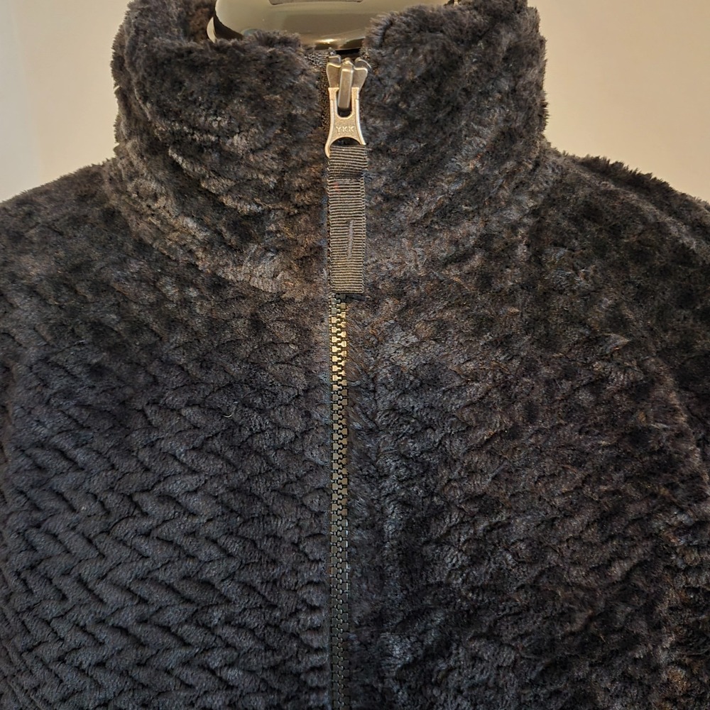 Free2B Jacket Womens Large Black Plush Zip Up Mock Neck Quilted Faux Fur